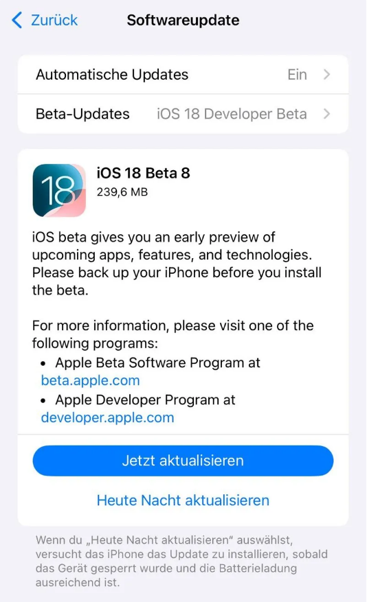 上犹苹果手机维修分享苹果 iOS / iPadOS 18 开发者预览版 Beta 8 发布 